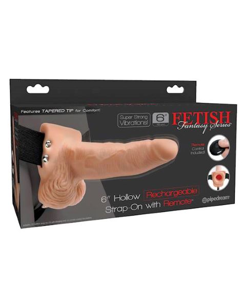 FETISH FANTASY 6 INCH HOLLOW RECHARGEABLE STRAP-ON REMOTE