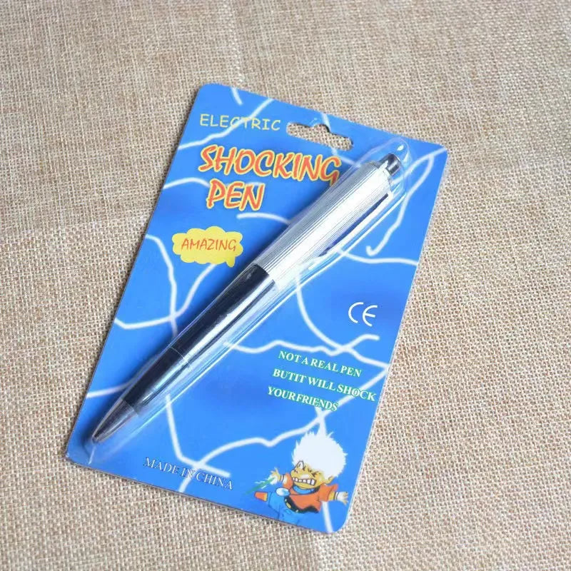 Electric Shocking Pen prank toy in blue blister packaging