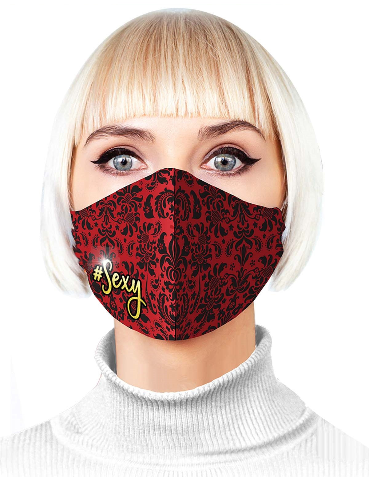 Model wearing the black and pink Super Sexy face mask