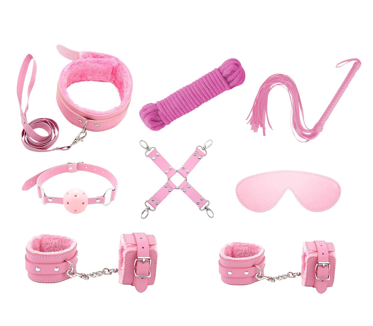Love In Leather nine-piece bondage kit in pink