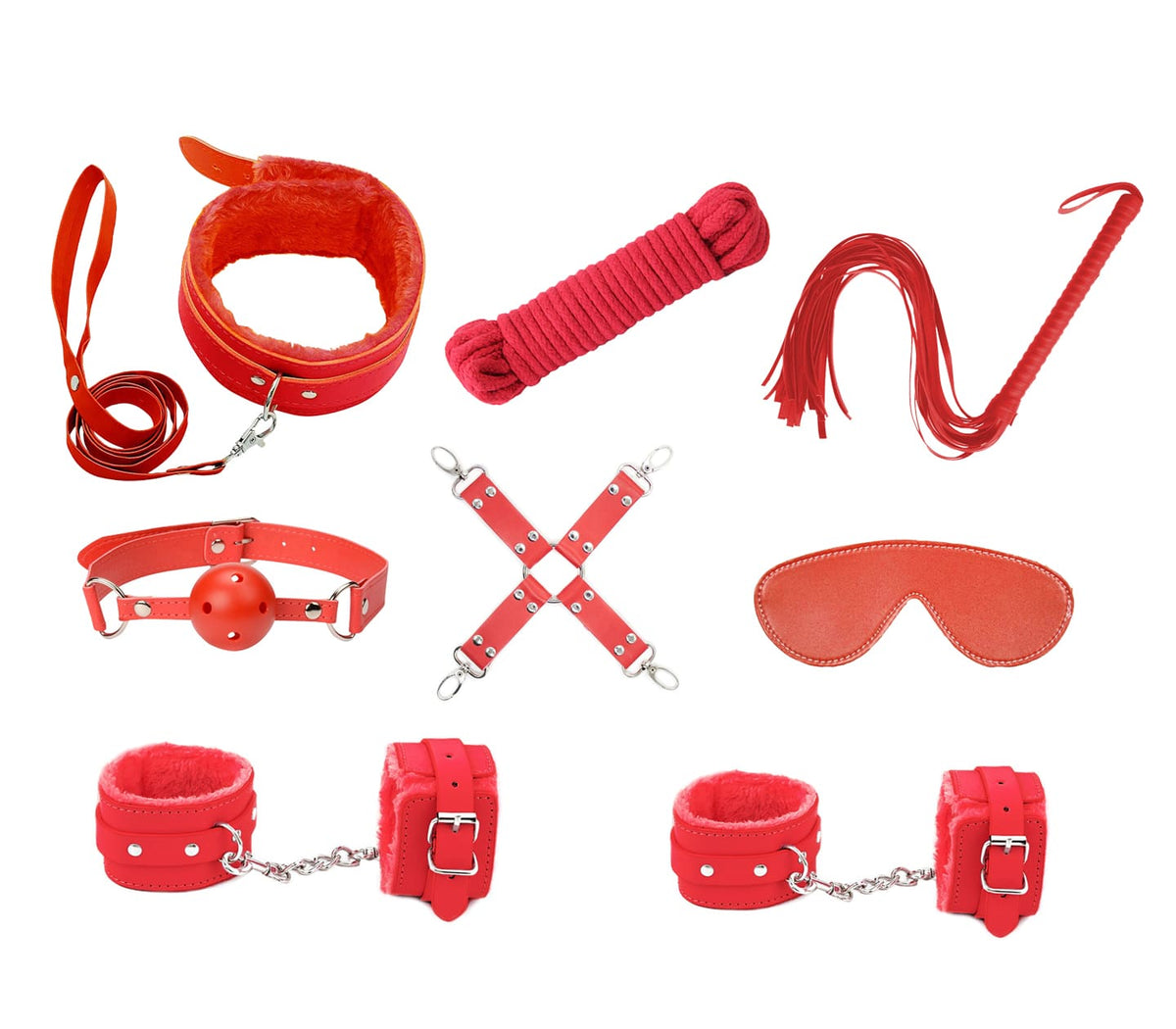 Love In Leather nine-piece bondage kit in red