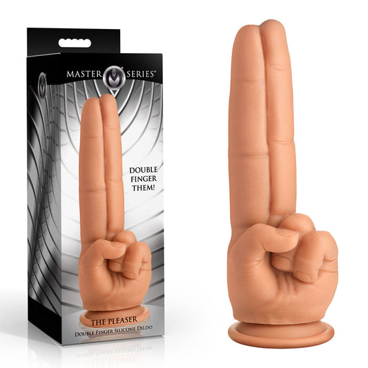 Master Series The Pleaser double finger silicone dildo in vanilla