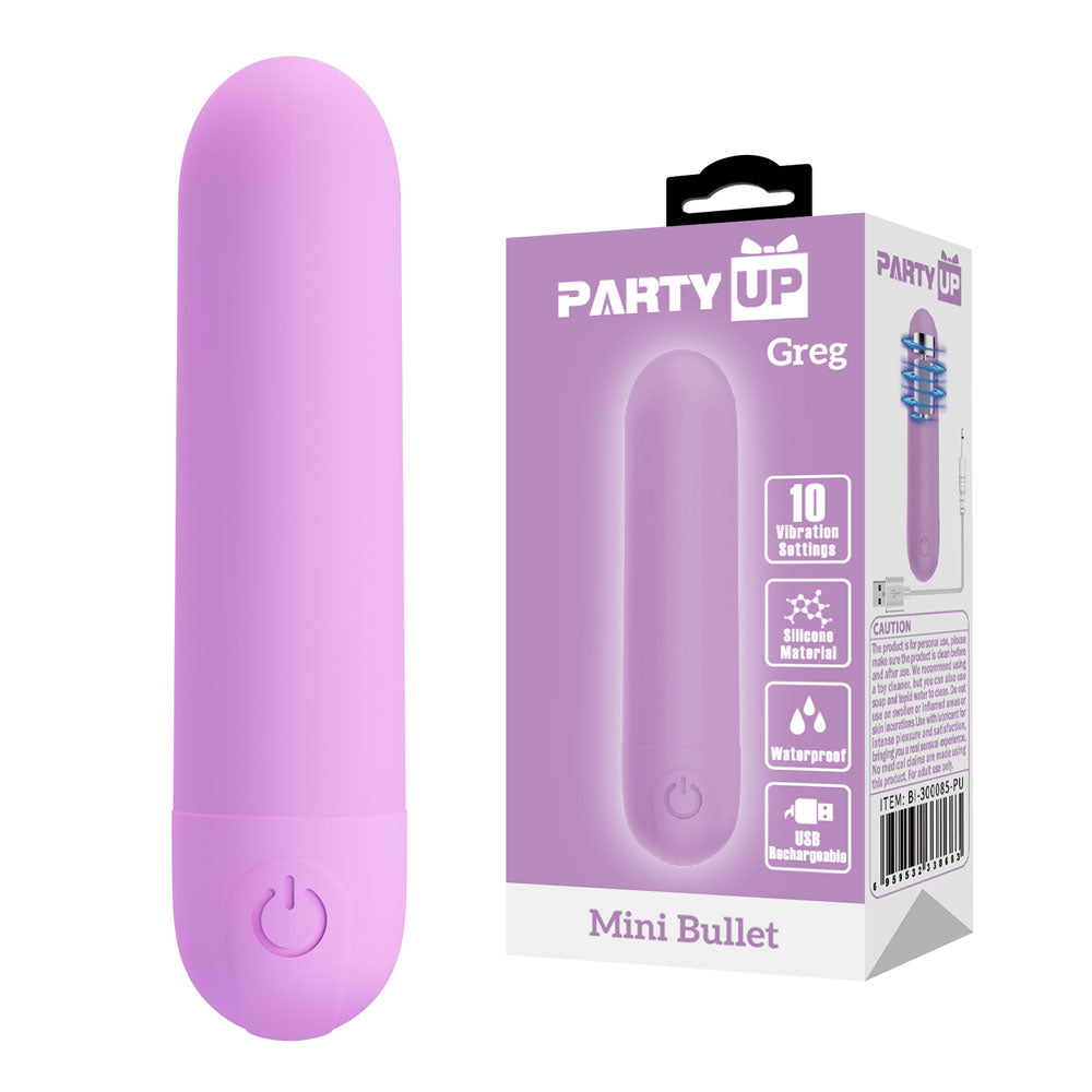Party Up Greg USB-rechargeable mini bullet included in the First Toy + Lube Bundle