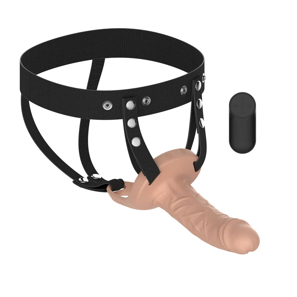💦 Passion Play Vibrating Hollow Strap-On with Remote