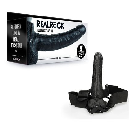 🍆 RealRock Hollow Strap-On with Balls – 9" Black
