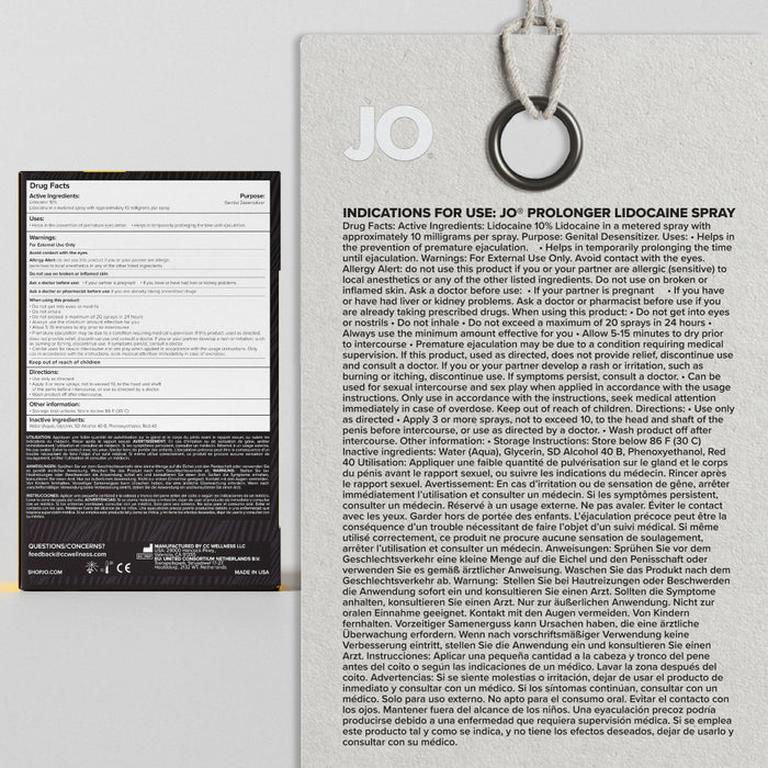 JO Prolonger Lidocaine Delay Spray ingredients and directions