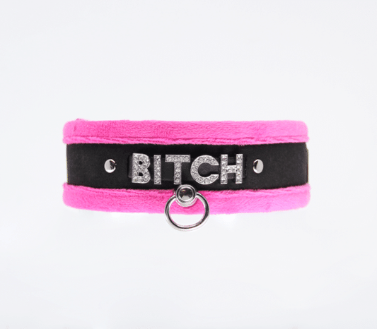 Love In Leather Soft Pink "Bitch" Collar