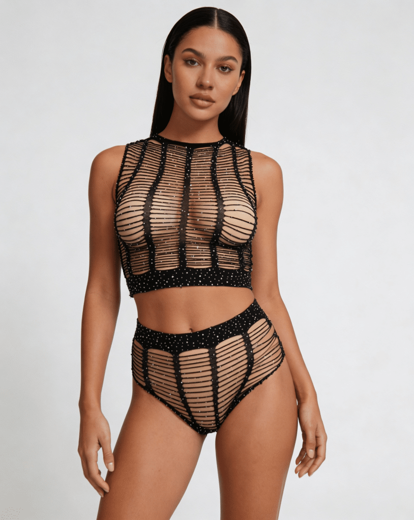 Love In Leather Rhinestone Two Piece Set