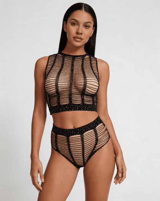 Love In Leather Rhinestone Two Piece Set