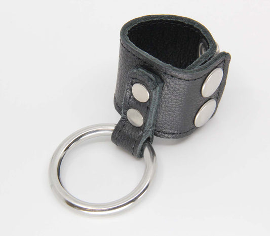 Love In Leather Steel Cock Ring With Leather Ball Stretcher