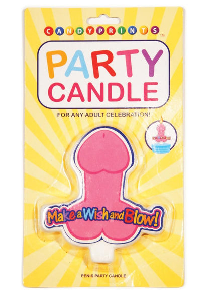 Pink penis-shaped party candle on white background