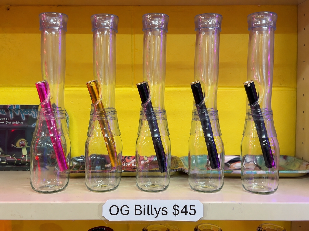 OG Billyz glass pipes displayed upright in five colours – A Tease NZ