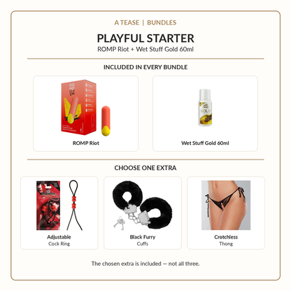 Playful Starter bundle options – ROMP Riot, Wet Stuff Gold 60ml and choose one extra