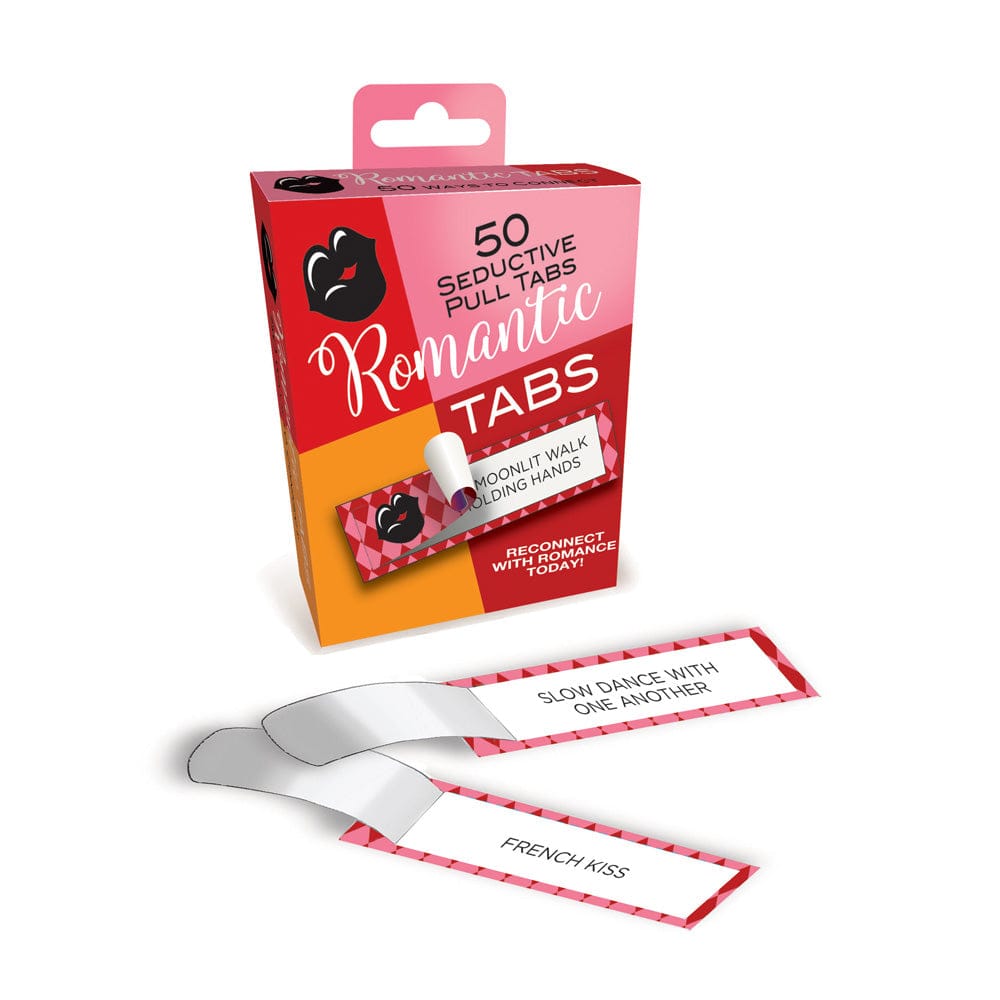 Romantic Tabs box with three opened romantic activity pull tabs