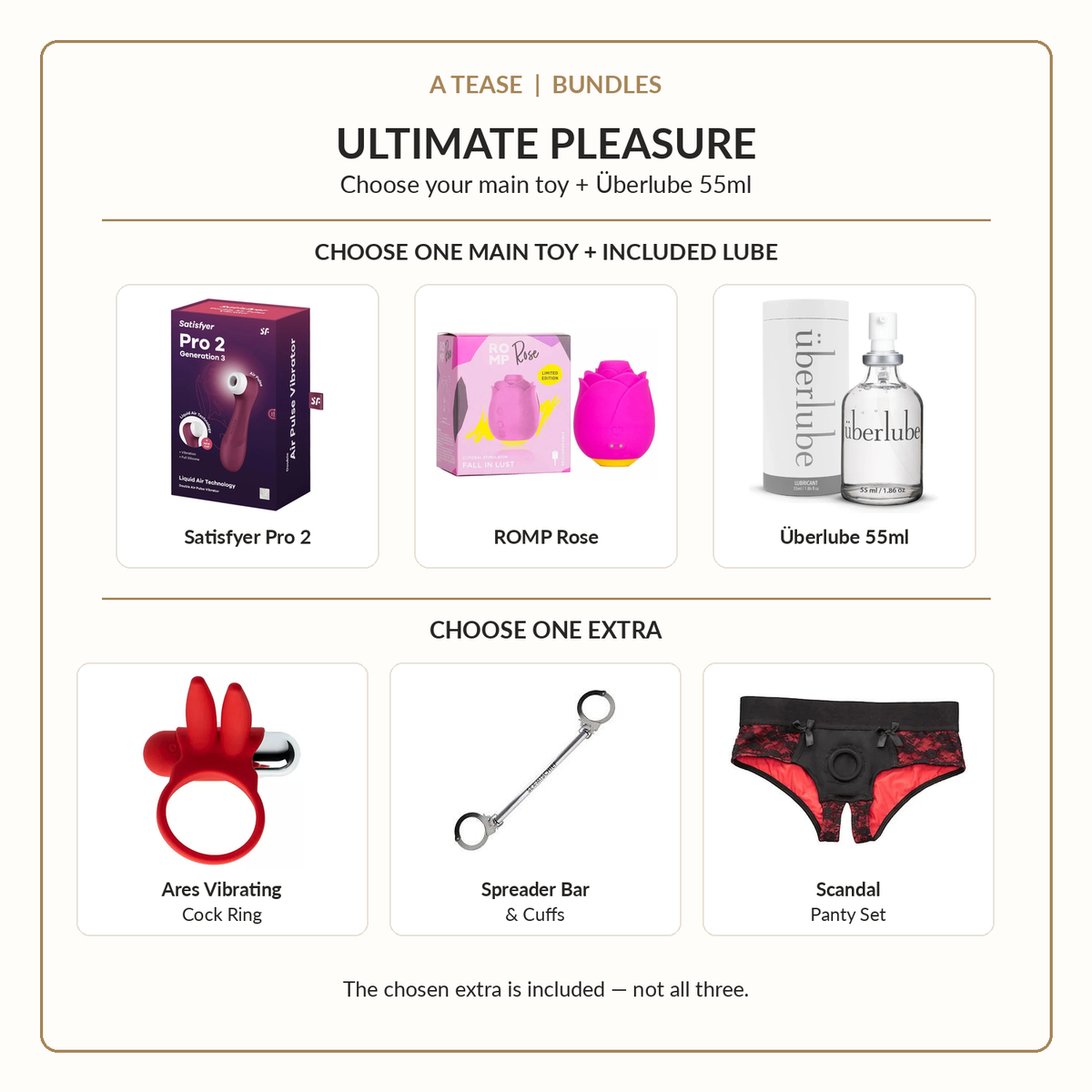 Ultimate Pleasure bundle options – choose main toy, Überlube 55ml and one extra