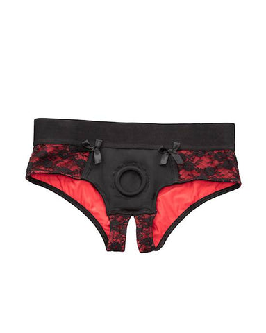 SCANDAL CROTCHLESS PEGGING PANTY SET - RED/BLACK - L/XL