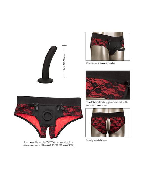 SCANDAL CROTCHLESS PEGGING PANTY SET - RED/BLACK - L/XL