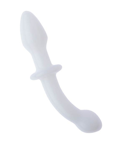 LUCENT PEARL DOUBLE ENDED GLASS MASSAGER - WHITE - 4.5 INCH