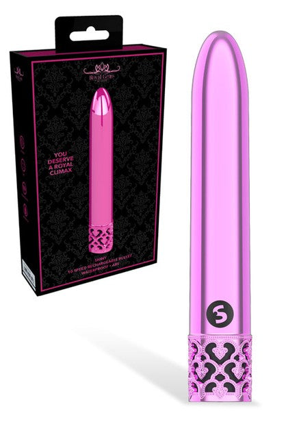 Shots Toys 4.25" Royal Gems Shiny Rechargeable Bullet Vibrator - Pink or Purple Available
