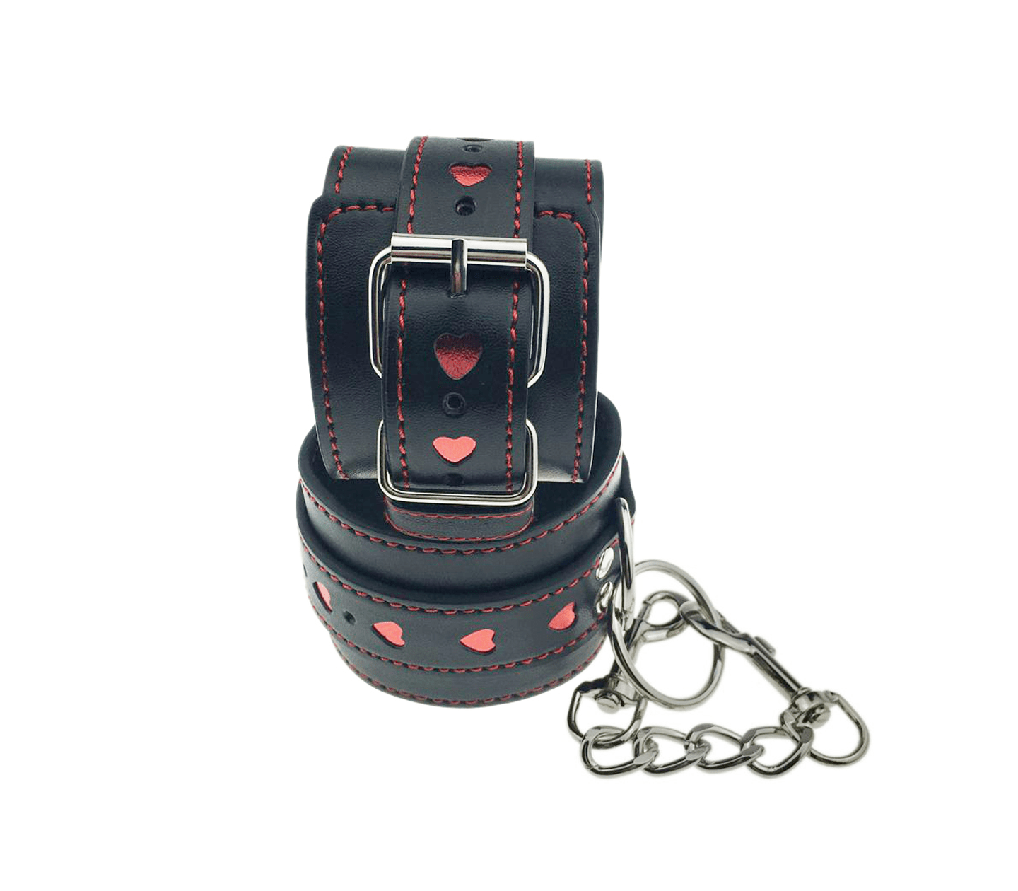 Berlin Baby Handcuffs Black with Red Metallic hearts