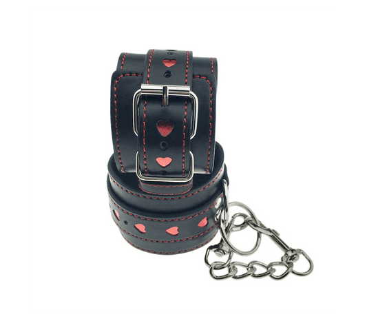 Berlin Baby Handcuffs Black with Red Metallic hearts